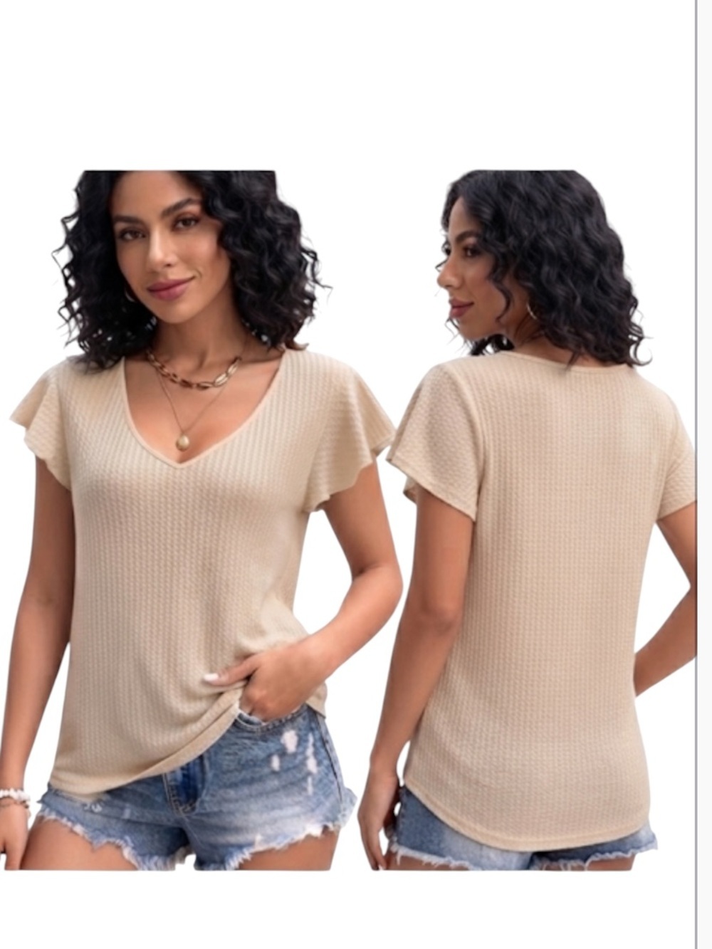 SHEIN VCAY Waffle Knit Butterfly Sleeve Tee size S NWT